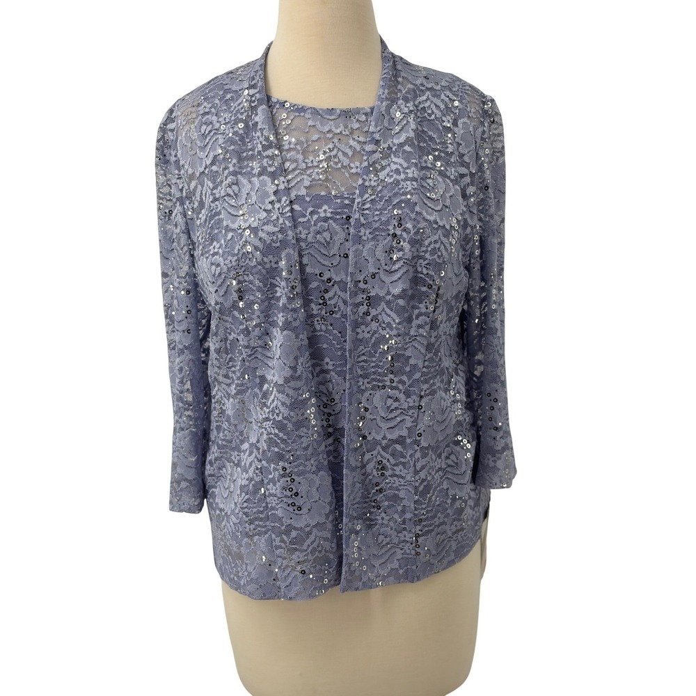 Alex Evenings Petite 2PC Floral Lace Sequin Jacket‎ Shell Set Lavender Size SP